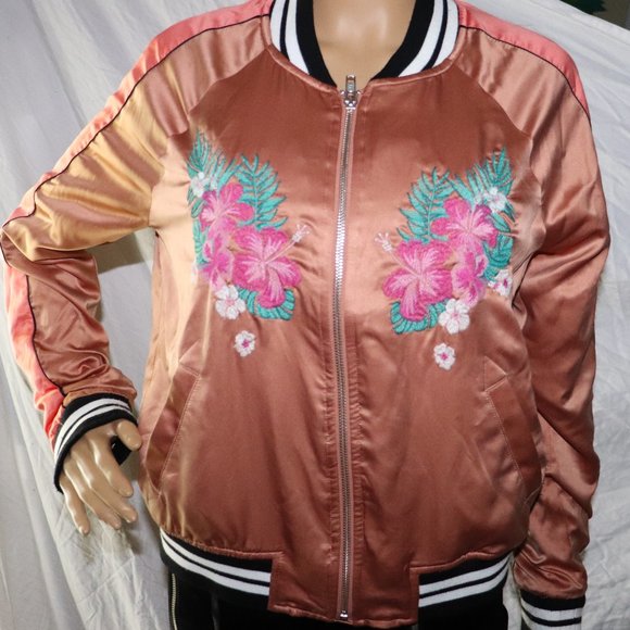 Mossimo Palm tree Tropical Flower Satin Jacket SM - Picture 2 of 9